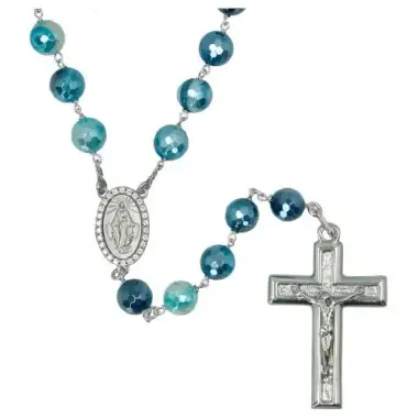 Rhodium Silver Rosary 8 mm