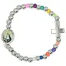 Bracelet s/élast. argenté et multicolore / enfants + méd. Ste Rita