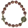 Bracelet sur élastique - grains marbre noir - Croix + Méd. St Benoît