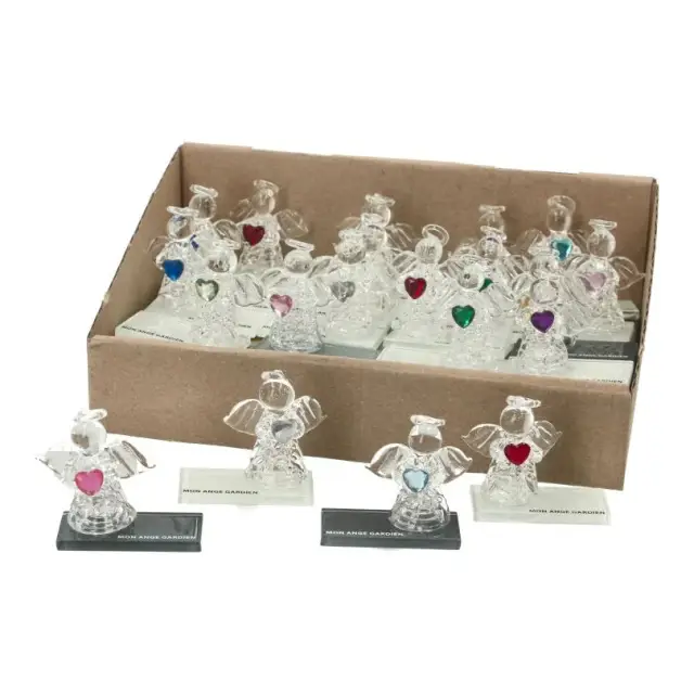 Ange en verre avec coeur - Texte "Mon Ange Gardien"