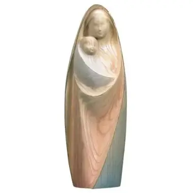 Houtsnijwerk beeld Maria met kind modern 18 cm gekleurd as