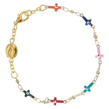 Armband multicolor op ketting verguld met Wonderbare medaille