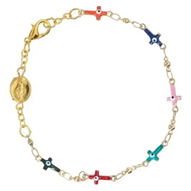 Armband multicolor op ketting verguld met Wonderbare medaille
