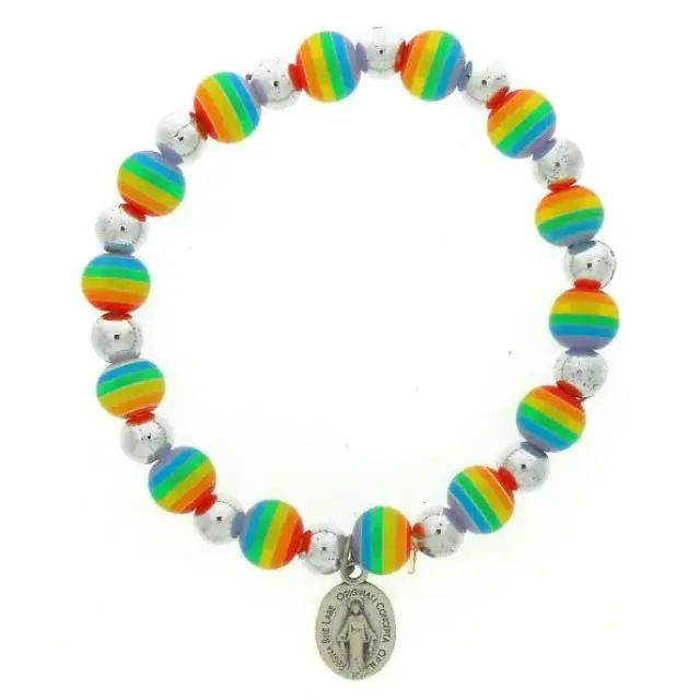 Bracelet s/élastique Arc-en-ciel + médaille miraculeuse