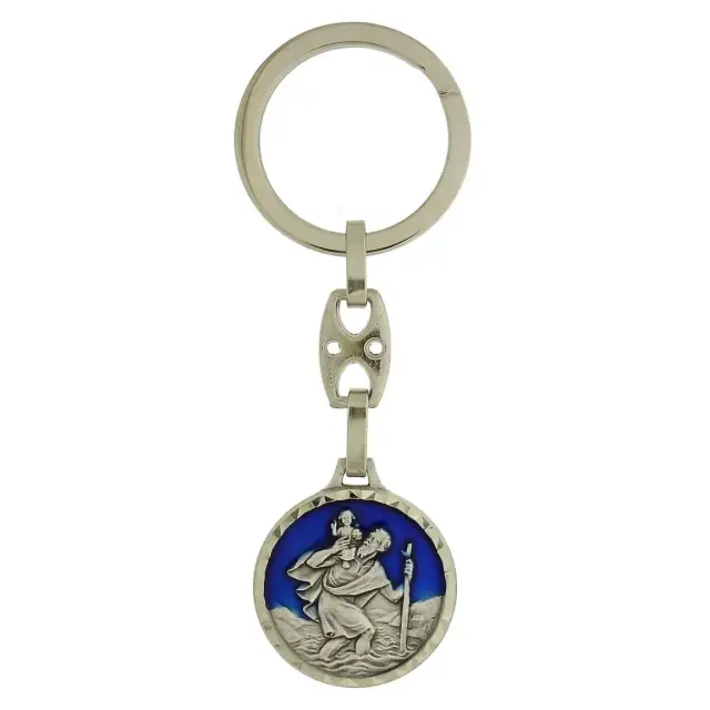 key ring St Christopher 26mm Blue Email