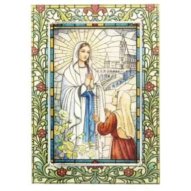 Our Lady of Lourdes glass frame 14 x 10 cm