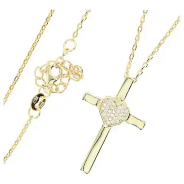 Cross gold plated with heart 30 x 20 mm + chain