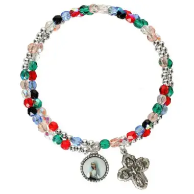 Armband multicolor / verzilverd + medaille