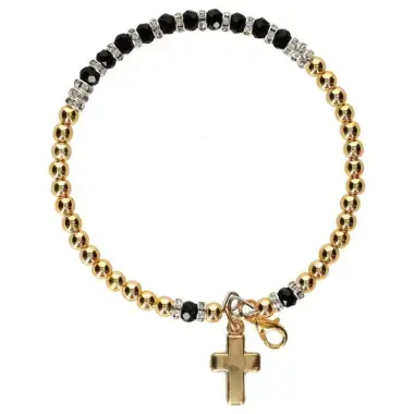 Armband metaal verguld + kristal zwart + strass