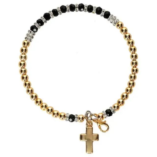 Armband metaal verguld + kristal zwart + strass