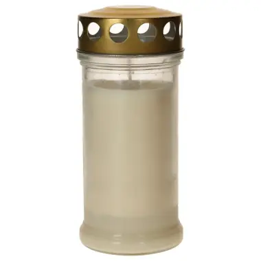 Candle in glass with golden metal lid - white - 10 pieces per box