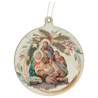 Décoration de Noël en bois en forme ronde - crèche de Noël