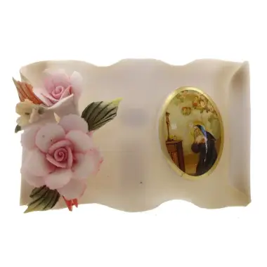 Parchemin / Rose - Ste Rita - 9 X 5.5 cm - Porcelaine