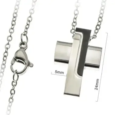 Kruisje 24 mm en ketting roestvrij staal