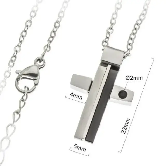 Kruisje 22 mm met zirkoon en ketting roestvrij staal