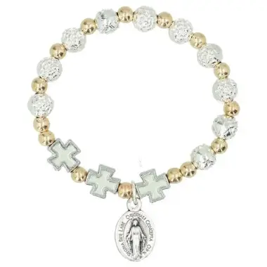 Bracelet sur élastique Roses argentées + Croix