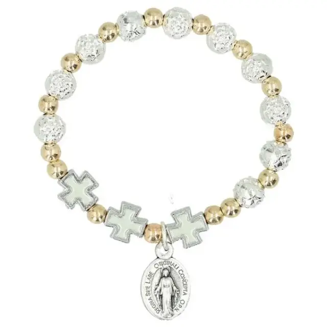 Bracelet sur élastique Roses argentées + Croix