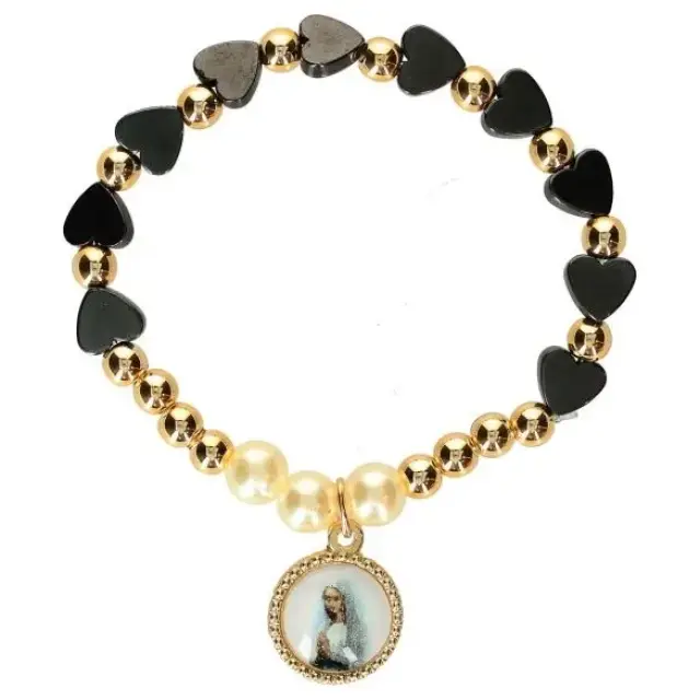 Armband op elastiek hartjes hematiet