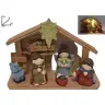 Kerststal met 5 figuren 7 cm en licht (24 X 9 X 14 cm)