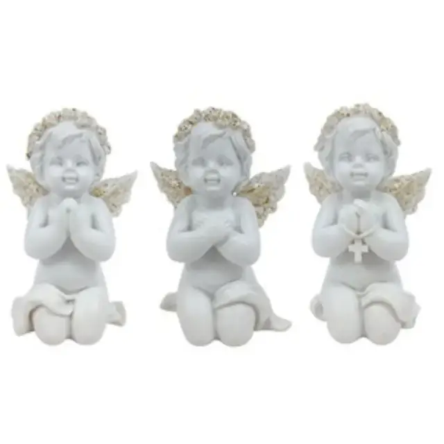 Ange blanc et or à genoux 6 cm 3 / set