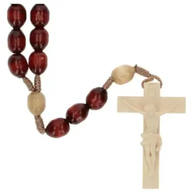 Chapelet En Bois Sur Cordon Rouge/Ton Bois