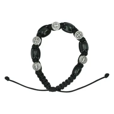 Armband op koord Hout zwart + Medailles H Benedictus