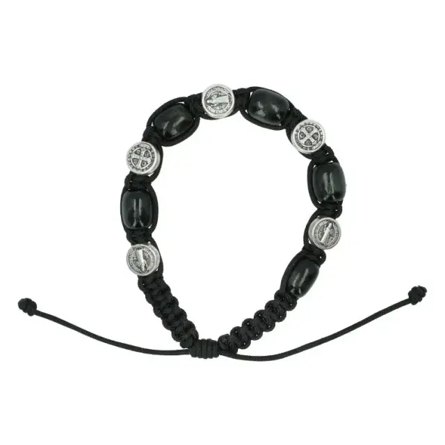 Armband op koord Hout zwart + Medailles H Benedictus