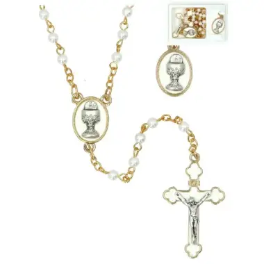 Chapelet Blanc + médaille / Communion + boîte
