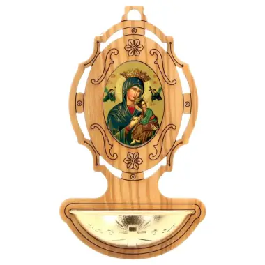 Bénitier Bois d'olivier 9 x 5.5 cm Notre-Dame du Perpétuel Secours
