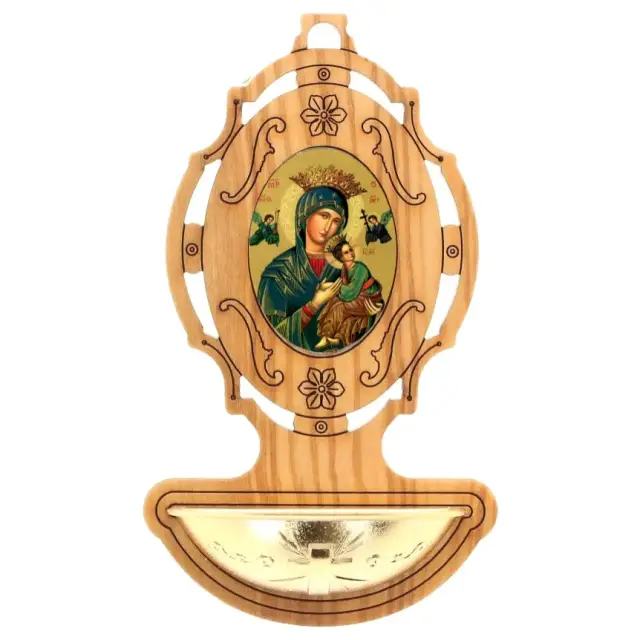 Bénitier Bois d'olivier 9 x 5.5 cm Notre-Dame du Perpétuel Secours