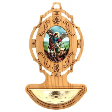 Wijwatervat Olijvenhour 9 x 5.5 cm Heilige Michael