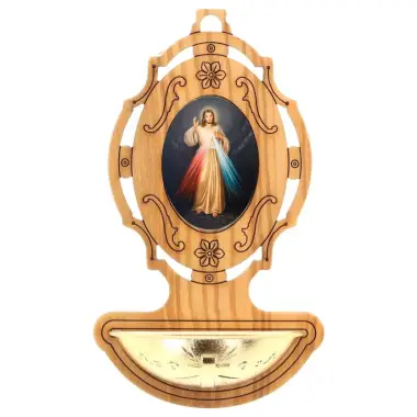 Bénitier Bois d'olivier 9 x 5.5 cm Christ Miséricordieux