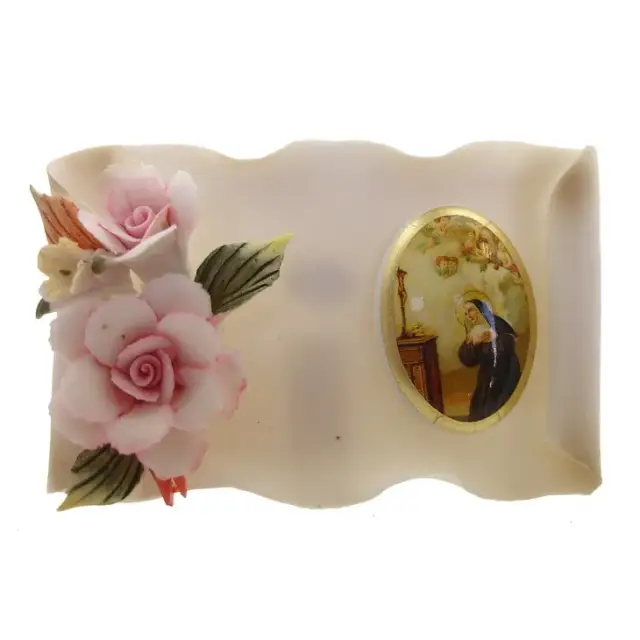 Parchemin / Rose - Ste Rita - 9 X 5.5 cm - Porcelaine