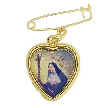 Broche + Médaille Ste Rita - Métal doré 1.5 cm