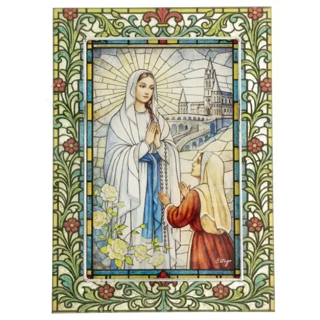 Our Lady of Lourdes glass frame 17 x 23.5 cm