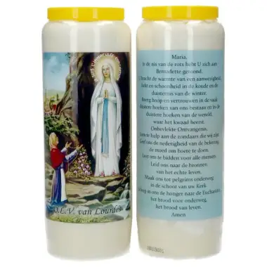 9 days candle / white / appearance Lourdes / prayertext in Dutch