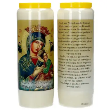9 days candle / white / Our Lady of Perpetual helpetual Help / prayertext in Dutch