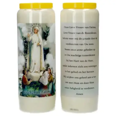 9 days candle / white / Fatima apparition / prayertext in Dutch