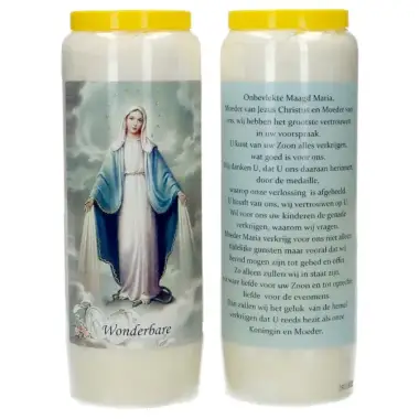 9 days candle / white / Miraculous / prayertext in Dutch