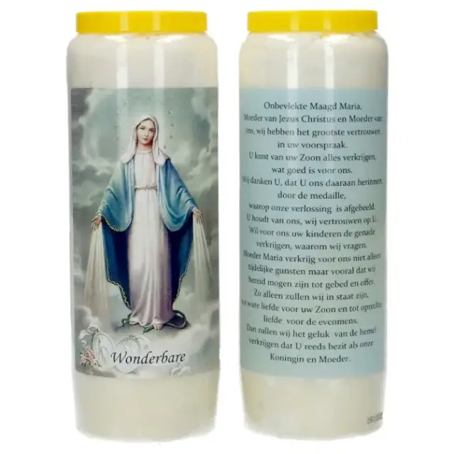 9 days candle / white / Miraculous / prayertext in Dutch