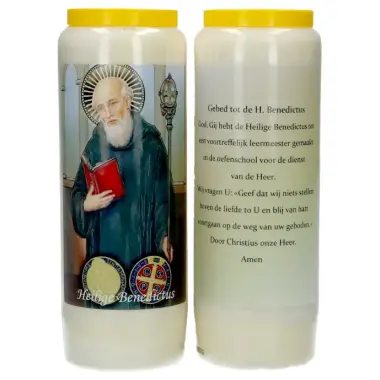 9 days candle / white / St. Benedict / prayertext in Dutch