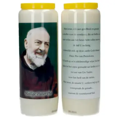 9 days candle / white / St Pio P / prayertext in Dutch