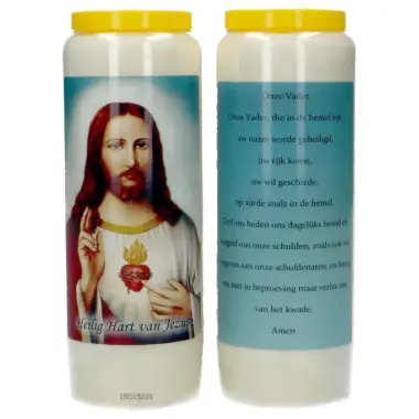9 days candle / white / Sacred Heart / prayertext in Dutch