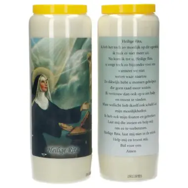 9 days candle / white / St. Rita / prayertext in Dutch