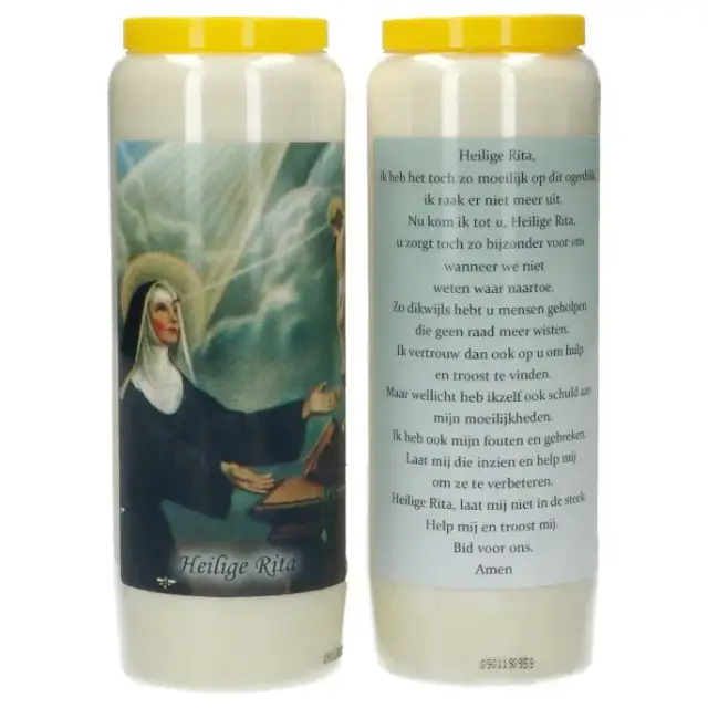 9 days candle / white / St. Rita / prayertext in Dutch