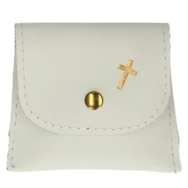 Etui Chapelet Cuir - 8 X 7 cm - Blanc