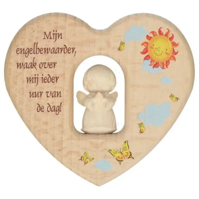 Coeur en bois naturel - 12 cm - Mijn engelbewaarder