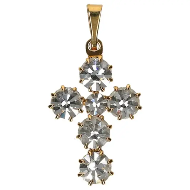 Kruisje metaal verguld strass wit - 21 x 15 mm