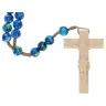 Chapelet en bois- bleu marbré – crucifix sculpté