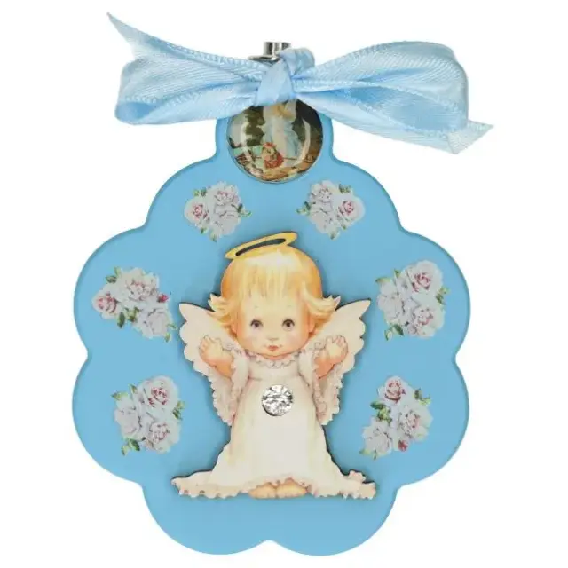 Kader / Wieg - Bloem / OLV biddend - 7 X 9 cm - Blauw